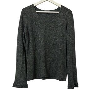 Ann Taylor Dark Gray & Metallic Cashmere V-Neck Sweater W/Layered Cuffs